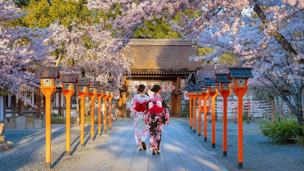 Grup de turisti vizitand Japonia